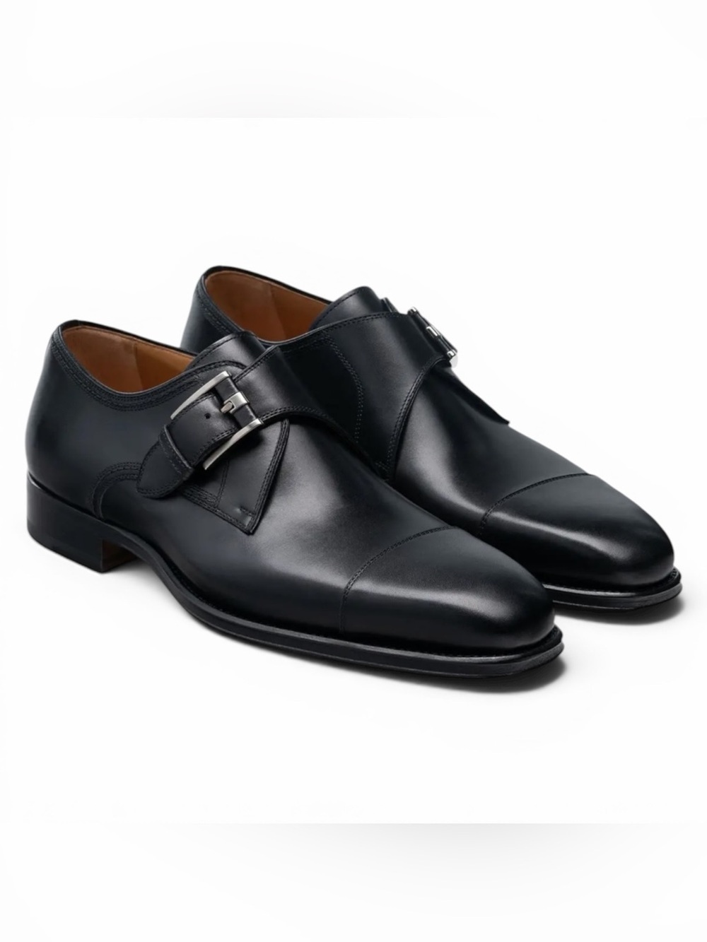 MAGNANNI ✘ Black Double Monk Strap Cap Toe Dress Shoes 7 Leather Spain